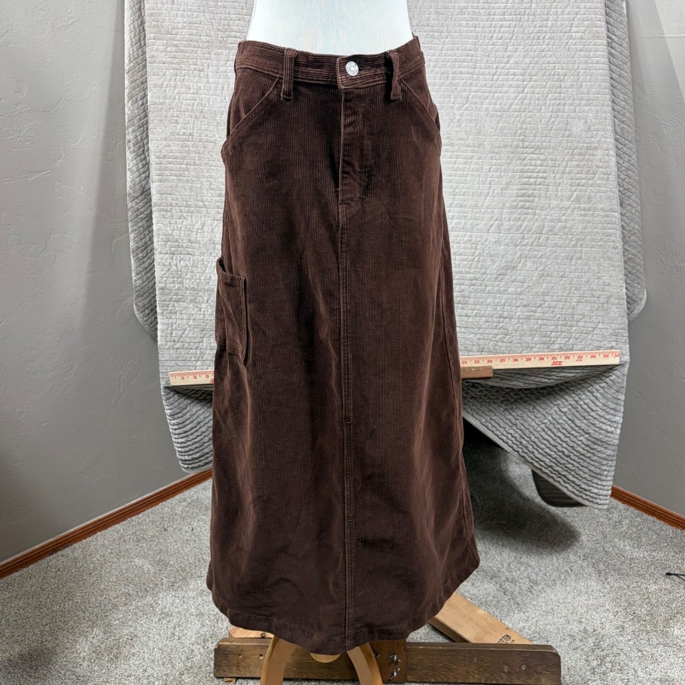 J. Galt Shanghai Brown Corduroy Maxi Skirt Carpenter Pocket Slit Small RR223
